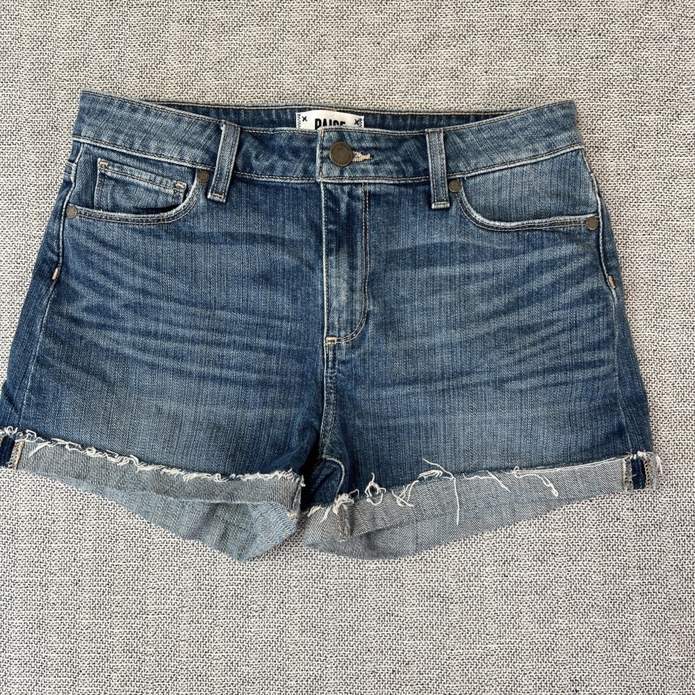 Paige Jimmy Jimmy Shorts Womens 27 Distressed Denim Cuffed Raw Hem Jean Cutoff